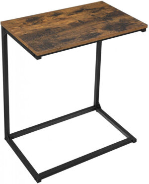 Măsuță laptop maro rustic și negru din PAL și oțel, stil industrial, 55x35x66 cm
