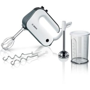 Mixer de mana Bosch MFQ49700, 850 W, 5 trepte de putere, functie turbo, Vas gradat , picior blender cu cutit cu 4 lame din otel inoxidabil, Alb