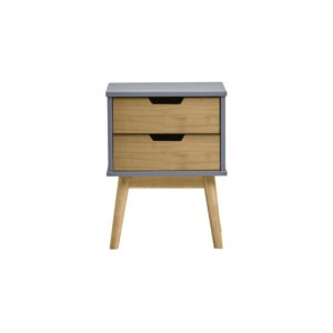 Noptieră modernă gri-maro din lemn masiv de pin, stil rustic