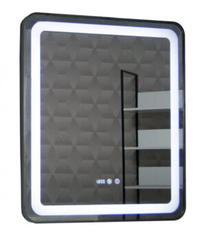 Oglinda cu iluminare LED, functie dezaburire, ceas si termometru, MD3, rama negru, 70×80 cm