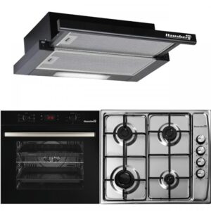 Pachet Incorporabil Cuptor electric Hausberg HB-8054, Clasa A, 71L, 2225W, Negru, Plita Incorporabila HB-555, 4 arzatoare, Gaz, Inox, Hota incorporabila telescopica HB-1285NG, Putere de absorbtie 420 m3/h, 2 motoare, 60 cm, Negru