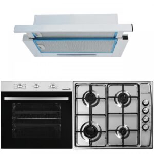 Pachet incorporabil Cuptor electric Hausberg HB-8053IN, Clasa A, 71L, 2225W, Negru/Inox, Plita Incorporabila HB-555, 4 arzatoare, Gaz, Inox, Hota incorporabila telescopica HB-1280, Putere de absorbtie 280 m3/h, 1 motor, 60 cm, Alb