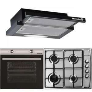 Pachet incorporabil Hausberg Cuptor electric HB-8051IN, Clasa A, 76L, 2000W, Negru/Inox Plita Incorporabila HB-555, 4 arzatoare, Gaz, Inox, Hota incorporabila telescopica HB-1285NG, Putere de absorbtie 420 m3/h, 2 motoare, 60 cm, Negru