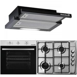 Pachet incorporabil Hausberg Cuptor electric HB-8053IN, 71L, Negru/Inox, Plita Incorporabila HB-555, Gaz, Inox, Hota incorporabila telescopica HB-1285NG, 420 m3/h, 2 motoare, 60 cm