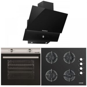 Pachete incorporabile HAUSBERG cuptor HB-8051IN, Electric, 2000 W, 76 l, 4 Functii, Clasa A, Plita HB-567NG, Gaz, 4 arzatoare, siguranta GAZ, fonta, Sticla, Hota decorativa HB-2285NG, 60 cm, Filtru aluminiu, Negru/Inox