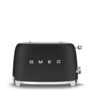Prajitor de paine Smeg TSF01BLMEU, 950 W, 2 felii, 6 niveluri pentru rumenire, Negru mat / Argintiu