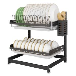 Raft scurgator de vase, Quasar & Co, 2 polite, organizator chiuveta bucatarie, 40.2 x 28.5 x 42.7 cm, inox, negru