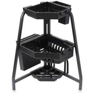Raft scurgator vase colt, Quasar & Co, 3 niveluri, cu suport de tacamuri, vesela, tocator, 34 x 34 x 56 cm, metal/ABS, negru