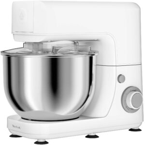 Robot de bucatarie Tefal MasterChef Essential QB150138, 800 W, 6 trepte de viteza, bol inox 4.8 L, functie pulse, mixare planetara, protectie anti-stropire, set pentru patiserie, alb