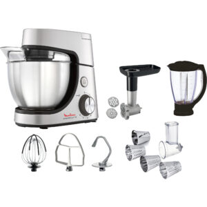 Robot de bucatarie Tefal MasterChef Gourmet QB516D38, 1100 W, 8 trepte viteza, capacitate bol 4.6 L, capacitate blender 1.5L, functie pulse, feliator, tocator de carne, tel flex, argintiu
