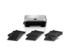Sandwich-maker BRAUN SnackMaker 5 SM5038, 800W, 3 seturi placi detasabile, invelis antiaderent premium, tava colectare grasime (Argintiu/Negru)