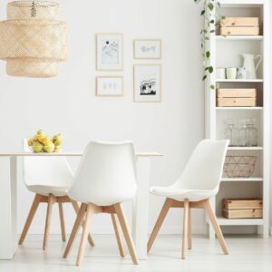 Scaun dining tapițat alb din lemn și plastic, stil rustic, 49x41x84 cm