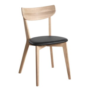 Scaun dining din lemn de stejar negru și maro, stil rustic