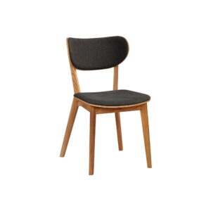 Scaun dining din lemn de stejar cu șezut negru, stil rustic