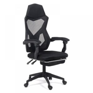 Scaun birou gaming ergonomic cu suport picioare, negru și alb, metal