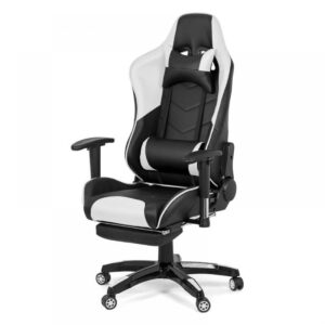 Scaun birou gaming rabatabil alb din piele ecologică, stil modern