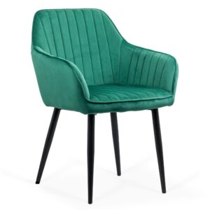 Scaun tapițat verde din catifea cu picioare metalice, stil modern, living