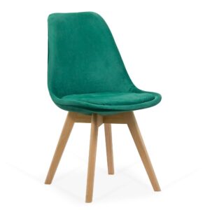 Scaun tapițat verde din catifea și lemn, stil scandinav, 50x54x82 cm