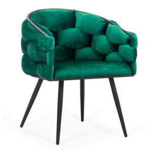 Scaun tapițat din catifea verde cu cadru metalic, stil modern, 70 cm
