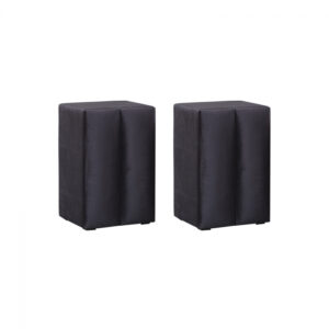 Noptiere tapițate negre cu ușă din PAL și stofă, set 2 piese, 45x45x65 cm