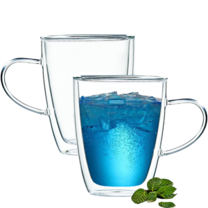 Set 2 cani cu pereti dubli Quasar & Co, din sticla termorezistenta, transparent, 350 ml