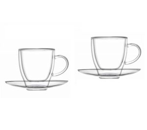 Set 2 cesti cu farfurie, perete dublu, Brandani, 100 ml, 6×7 cm, sticla