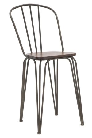 Scaune dining din fier și lemn de ulm, stil rustic, natural, set 2 bucăți, 54x45x102 cm