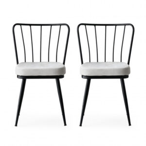 Scaune dining tapitate din catifea și metal, alb și negru, stil modern, set 2 bucăți, 43x82 cm