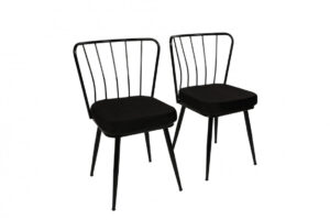 Scaune dining tapitate negre din catifea și metal, stil modern, set 2 bucăți