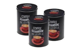 Set 3 recipiente pentru cafea Coffee Bearable, 10.5×14 cm, aluminiu, negru