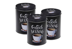 Set 3 recipiente pentru cafea Good morning, 10.5×14 cm, aluminiu, negru