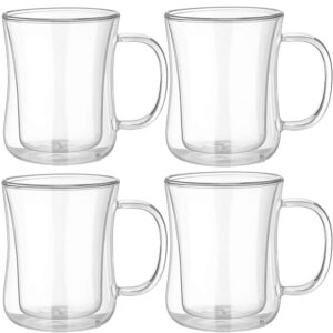 Set 4 cani cu pereti dubli, Quasar & Co, 400 ml, sticla borosilicata, transparent