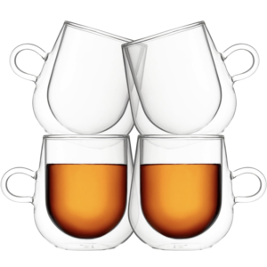 Set 4 cani cu pereti dubli, Quasar & Co, sticla termorezistenta, 250 ml, transparent