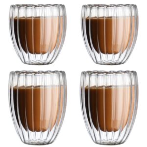 Set 4 pahare cu pereti dubli, Quasar & Co.®, termorezistente, model stripe, 2×210 ml/2×270 ml, sticla borosilicata, transparent