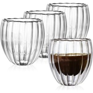 Set 4 pahare cu pereti dubli, Quasar & Co.®, termorezistente, model stripe, 4×210 ml, sticla borosilicata, transparent