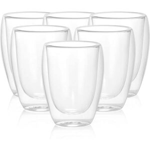 Set 6 pahare cu pereti dubli, Quasar & Co, termorezistente, 350 ml, sticla, transparent