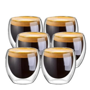 Set 6 pahare cu pereti dubli, Quasar & Co.®, termorezistente, 250 ml, sticla, transparent