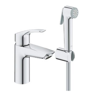Set baterie lavoar Grohe Eurosmart S, 3/8”, monocomanda, set dus igienic, 1 jet, crom – 23124003