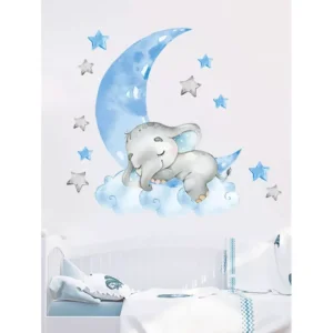 Sticker Perete Autocolant Bebe Elefant Doarme pe Luna