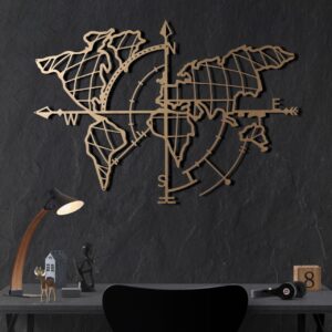 Tablou metalic World Auriu 65×95 cm
