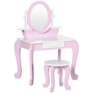 ZONEKIZ Set de Toaletă Machiaj, Măsuță de Machiaj cu Oglinzi și Taburet pentru Copii, Vârsta 3-6 Ani, 65,5x46x93 cm, Roz | Aosom Romania