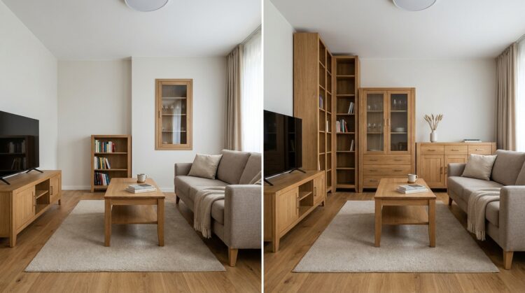 amenajare living depozitare comoda vs consola vs biblioteca vs vitrina legenda casei