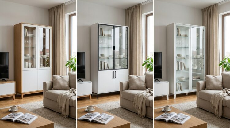 combinatii de culoare si material vitrina alba living legenda casei