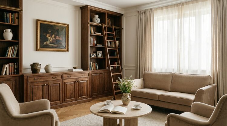 comoda si biblioteca amenajare living clasic depozitare cu caracter legenda casei