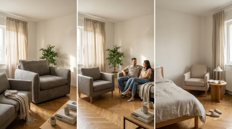 fotolig living vs dormitor proportia fata de restul mobilierului legenda casei
