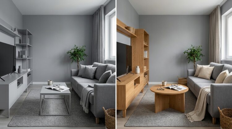 gri si lemn natural combinatii culori design interior legenda casei