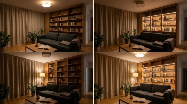 iluminat biblioteca living si vizibilitate pe timp de seara legenda casei