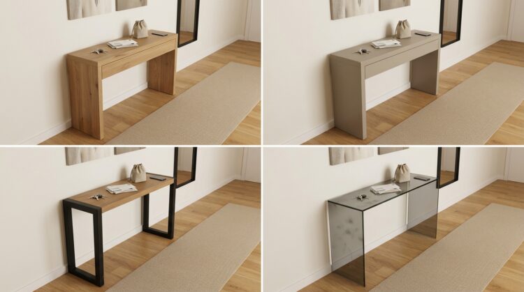 masa consola hol materiale recomandate lemn mdf metal sticla legenda casei