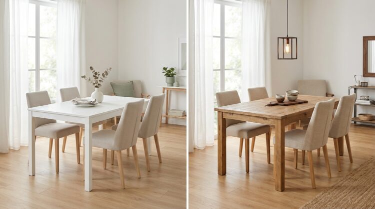 masa dining alba vs lemn natural in stilul interior legenda casei