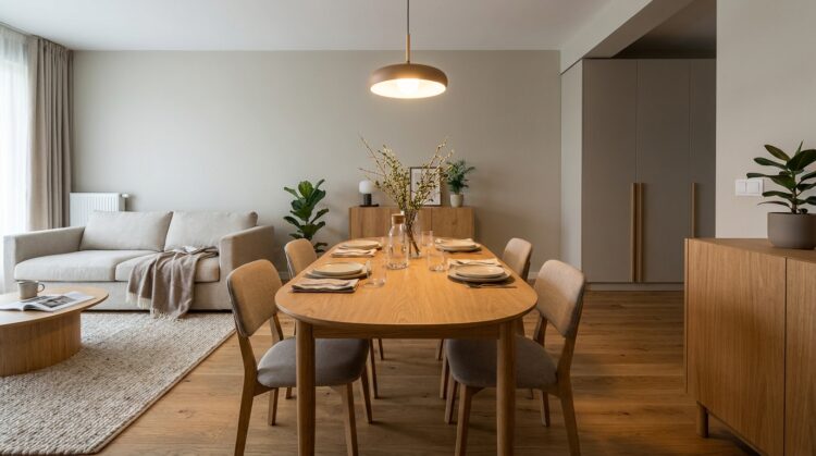 masa dining amenajare living cu zona de dining integrata legenda casei